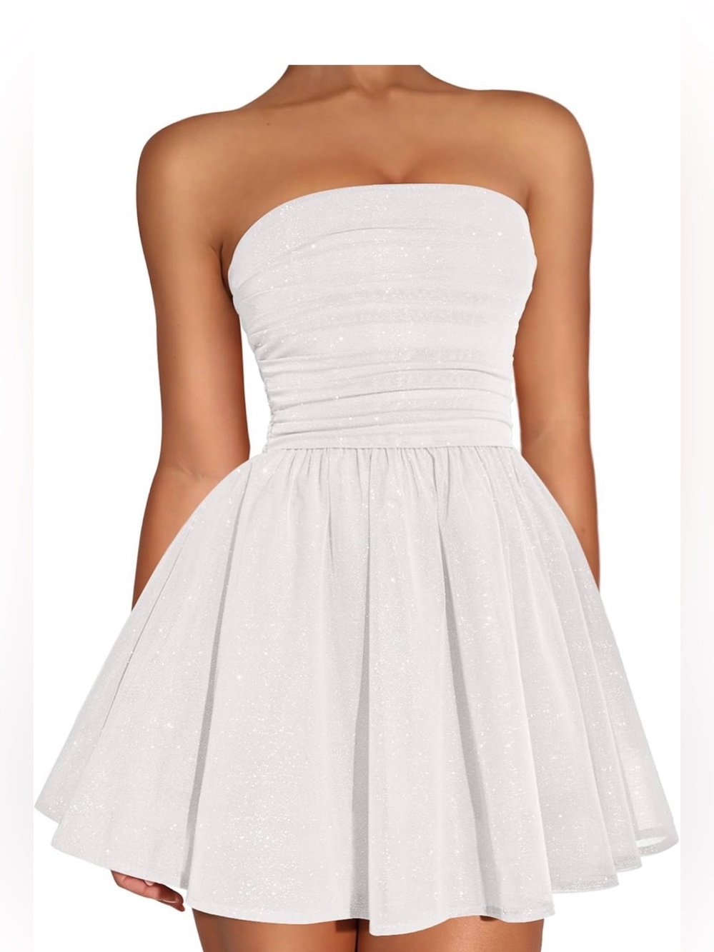 Strapless White Sparkle Party Dress